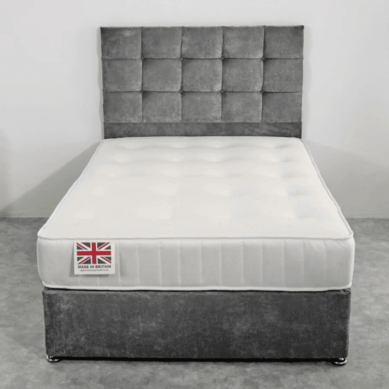 Small Double Divan Bed Set with Diamond Studded Cube Headboard UK